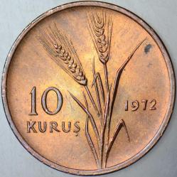 TÜRKİYE CUMHURİYETİ 10 KURUŞ 1972 ÇİLALTI+