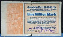 1923 Almanya Oos-Baden Stolzenberg Eyalet Parası 1 Milyon Mark, Haliyle