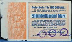 1923 Almanya Oos-Baden Stolzenberg Eyalet Parası 1 Milyon Mark, Alt ve Sol Kenarda Hasar Var