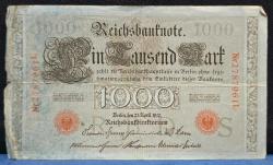 1910 Almanya 1000 Mark Yeşil Mühürlü