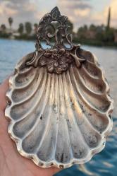 Antika gümüş 800 ayar İstiridye tabak şekerlik