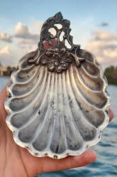 Antika gümüş 800 ayar İstiridye tabak şekerlik