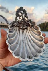 Antika gümüş 800 ayar İstiridye tabak şekerlik