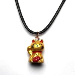 Maneki neko Kedisi Mini Şans Bereket Kedisi Kolye Japon Kedi Feng Shui 50cm Deri İp