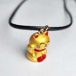 Maneki neko Kedisi Mini Şans Bereket Kedisi Kolye Japon Kedi Feng Shui 50cm Deri İp