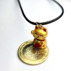 Maneki neko Kedisi Mini Şans Bereket Kedisi Kolye Japon Kedi Feng Shui 50cm Deri İp