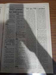 Ulus 1938 Gazetesi - Turkish Newspaper - 1 Sonkanun (Ocak) 1937 - 1938 takvimi - 1937'den 1938'e girerken yazan Ahmet Şükrü Esmer - 1937 yılının bir bilançosu - İsmet İnönü başbakanlıkta istifa etti ve başbakanlığa Celal Bayar tayin edildi fotoğraf - Rusya'da Troçki taraftarlığı yapmak sebebiyle birçok kişi kurşuna dizildi - dış bakanımız Doktor Tevfik Rüştü Aras Milano'da Kont Ciano ile konuştu - İsmet İnönü Londra'da taç giyme töreninde bulundu - Atatürk General Metaksas'a bir mesaj gönderdi - Büyük Şair Abdülhak Hamid öldü - Türkiye'nin her tarafında Hatay zaferi kutlandı - Sadabat paktı imzalandı -  Milletler cemiyeti Hatay statüsünü ve anayasasını kabul etti - müzelerimiz - Türk ve İslam eserleri müzesi - Topkapı sarayı - boyuna göre kilo ağırlığı ne olmalı - uzun ömür ilaçları - yılbaşı gecesinin ertesi günü karikatür - Filistin'de kanlı isyanlar oldu - Kamutay Atatürk'ün hükümete direktif veren büyük nutku ile açıldı - Atatürk şark vilayetlerinde ve Tunceli'de bir seyahat yaptı