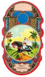 Fes Etiketi, E-4d, Üstte mavi daire, beyaz giysili atlı, MCz , Kondisyon 10-10, Gerçek = Orijinal