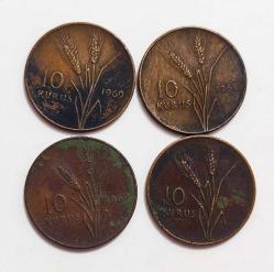 T.C. 1968-1969-69-70 Yılları 4 Adet 10 Kuruş..