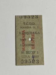 19541-TCDD MANİSA-KARŞIYAKA MARMARA EKSPRES YOLCU BİLETİ**BİLET NO 09523 - 1.SINIF***