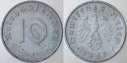 ALMANYA 10 PFENNİG 1941 J. İKİNCİ DÜNYA SAVAŞI NAZİ-HİTLER DÖNEMİ. GAMALI HAÇ. ÇİNKO.