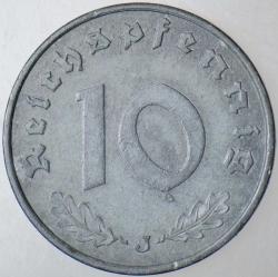 ALMANYA 10 PFENNİG 1941 J. İKİNCİ DÜNYA SAVAŞI NAZİ-HİTLER DÖNEMİ. GAMALI HAÇ. ÇİNKO.