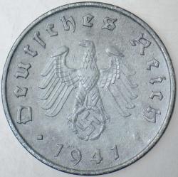 ALMANYA 10 PFENNİG 1941 J. İKİNCİ DÜNYA SAVAŞI NAZİ-HİTLER DÖNEMİ. GAMALI HAÇ. ÇİNKO.