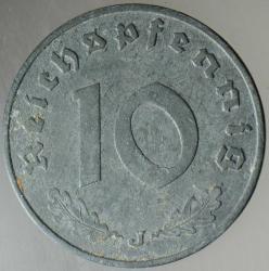 ALMANYA 10 PFENNİG 1940 J. İKİNCİ DÜNYA SAVAŞI NAZİ-HİTLER DÖNEMİ. GAMALI HAÇ. ÇİNKO.