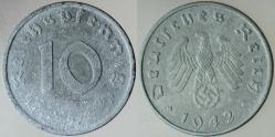 ALMANYA 10 PFENNİG 1940 A. İKİNCİ DÜNYA SAVAŞI NAZİ-HİTLER DÖNEMİ. GAMALI HAÇ. ÇİNKO.