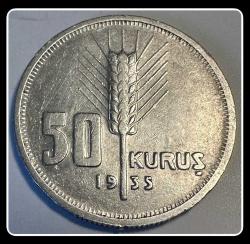 1935 Yılı 50 KURUŞ (ÇA) “ Nadir-R Az Basılan” Natürel - GÜMÜŞ // TCM1935