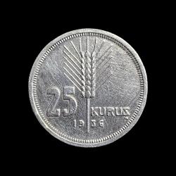 25 Kuruş 1936 Gümüş KM#864 ÇA/AU55