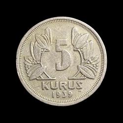 5 Kuruş 1939, KM#862, MS-63, ÇİL