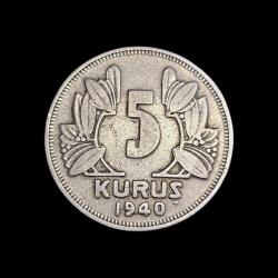 5 Kuruş 1940, KM#862, XF-45, ÇÇT