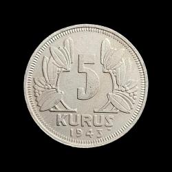 5 Kuruş 1943, KM#862, XF-45/ÇÇT
