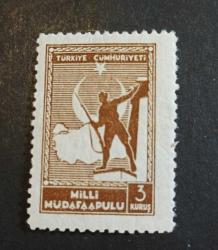 1941 1.TİP MİLLİ MÜDAFAA VERGİSİ M-4 3 KURUŞ MNH