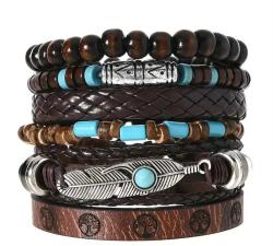 ERKEK -  6 LI  KOMBİN TURKUAZ BONCUKLU BİLEKLİK