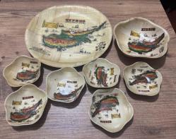 Kıbrıs desenli Sunumluk çerezlik mini  kaseler Kıbrıs desenli  6 adet küçük,1adet orta boy, 1 Tepsi sunumluk tabak  çapları 9 cm