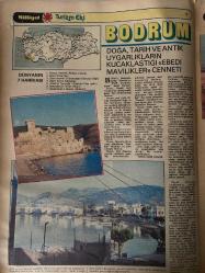 MİLLİYET GAZETESİ TURİZM EKİ (TURKİSH NEWSPAPER) - 3 MAYIS 1981 - Sami-Asım-Cengiz-Fer-Atila-Serin-Evin-Hüseyin-Karya-Mola-Kumsal-Gaye-Kalyon-Emel-Kaptan-Villa-Palmiye-Milliyet Turizm Eki-Akdeniz Bölgesi-Bodrum’un Özel Yemekleri-Nerede Kalınır-Bodrum’da Her Keseye Uygun Yatacak Yer Var-Turistik Gezilerinizde THY Hizmetinizde-Bodrum-Doğa Tarih ve Antik Uygarlıkların Kucaklaştığı Ebedi Mavilikler Cenneti-Dünyanın 7 Harikası-Nerelere Gidilir-Mavi Yolculuk-Nasıl Gidilir-Muğla-Sık Ormanlar ve Dantel Gibi Sahiller-Ay Tanrıçasının Aynası-Bafa-Uygarlıkların Geçit Yeri-Zeybek Tutkusu-Milas-Güllük-Ören-Pratik Bilgiler-Şifalı Sular-Deniz ve Kara Avcılığı-Neler Alınabilir
