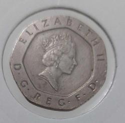 1989 İNGİLTERE (BİRLEŞİK KRALLIK) 20 PENCE (İNGİLİZ STERLİNİ) KRALIÇE II.ELİZABETH FİGÜRLÜ ORİJİNAL MADENİ PARASI EEE2AA1 ÇOK NADİRDİR