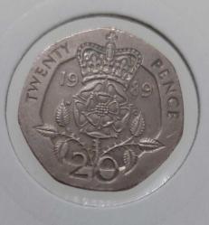 1989 İNGİLTERE (BİRLEŞİK KRALLIK) 20 PENCE (İNGİLİZ STERLİNİ) KRALIÇE II.ELİZABETH FİGÜRLÜ ORİJİNAL MADENİ PARASI EEE2AA1 ÇOK NADİRDİR