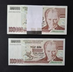 7. Emisyon 100.000 TL ÇİL DESTE J49 SERİ TAKİPLİ KAĞIT PARA (100 Adet)