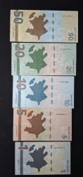 Azerbaycan 1-5-10-20-50 Manat 2020-2023 ÇİL KAĞIT PARA SETİ