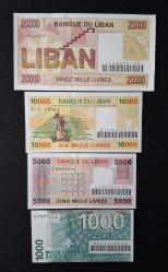 Lübnan 1000-5000-10000-20000-50000-100000 Live ÇİL KAĞIT PARA Set (6 Adet Banknot) 1995-2008 BARKODLU SERİ