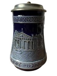 1972 Yapımı Zin Kapaklı Antik Disk Atan Atlet Tasfirli TANKART Alman Bira Bardağı