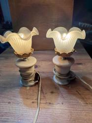 ABAJUR 2 ADET VİNTAGE LAMBA MERMER VE PİRİNÇTEN OLUŞAN LAMBALAR CAMLI ÇALIŞIR DURUMDA  BOY 26 CM