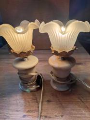 ABAJUR 2 ADET VİNTAGE LAMBA MERMER VE PİRİNÇTEN OLUŞAN LAMBALAR CAMLI ÇALIŞIR DURUMDA  BOY 26 CM