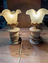 ABAJUR 2 ADET VİNTAGE LAMBA MERMER VE PİRİNÇTEN OLUŞAN LAMBALAR CAMLI ÇALIŞIR DURUMDA  BOY 26 CM