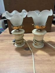 ABAJUR 2 ADET VİNTAGE LAMBA MERMER VE PİRİNÇTEN OLUŞAN LAMBALAR CAMLI ÇALIŞIR DURUMDA  BOY 26 CM