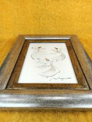 VINTAGE SANATÇI İMZALI , ÇERÇEVELİ SEMAZENLER RESİM
