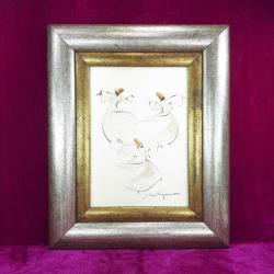 VINTAGE SANATÇI İMZALI , ÇERÇEVELİ SEMAZENLER RESİM