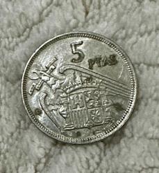 1957 ispanya 5 ptas madeni para ÇT