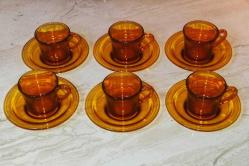 19493-ESKİLERDEN 6 ADET BAL RENGİ ARCOPAL KAHVE FİNCAN TAKIMI