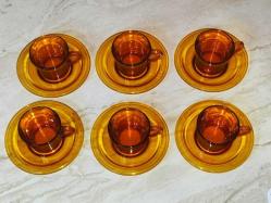 19493-ESKİLERDEN 6 ADET BAL RENGİ ARCOPAL KAHVE FİNCAN TAKIMI