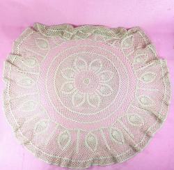 EL İŞİ TEK PARÇA DANTEL KREM RENKLİ YUVARLAK SEHPA ÖRTÜSÜ ÇAP 90 cm