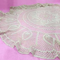 EL İŞİ TEK PARÇA DANTEL KREM RENKLİ YUVARLAK SEHPA ÖRTÜSÜ ÇAP 90 cm