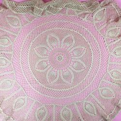 EL İŞİ TEK PARÇA DANTEL KREM RENKLİ YUVARLAK SEHPA ÖRTÜSÜ ÇAP 90 cm