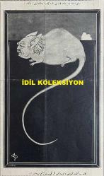 Osmanlıca Akbaba Mizah Dergisi-Gazetesi, Orijinal Dönem Basım, (Ottoman Magazine-Newspaper) - 8 Temmuz 1926 - Sayı: 375 - Karikatürist Ramiz Gökçe'nin Kara Kemal'i Tasvir Eden Çalışması: Sabık İaşe Müdüriyetinin Faresi Kara Kemal, Saklandığı Delikte: 