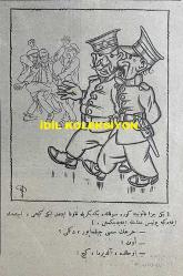 Osmanlıca Akbaba Mizah Dergisi-Gazetesi, Orijinal Dönem Basım, (Ottoman Magazine-Newspaper) - 8 Temmuz 1926 - Sayı: 375 - Karikatürist Ramiz Gökçe'nin Kara Kemal'i Tasvir Eden Çalışması: Sabık İaşe Müdüriyetinin Faresi Kara Kemal, Saklandığı Delikte: 