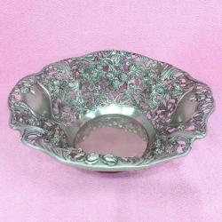 KABARTMA BİTKİSEL GÖRSELLİ , AJURLU ALAŞIM METAL BÜYÜK MEYVE TABAĞI