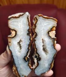 Bantlı Akik Jeot Çifti - Renkli Bantlar ve Parıldayan Kuvars Çekirdek - Kristal Şifa Taşı - Ağırlık: 365g - Benzersiz Koleksiyonluk Nadir Parça Kütle